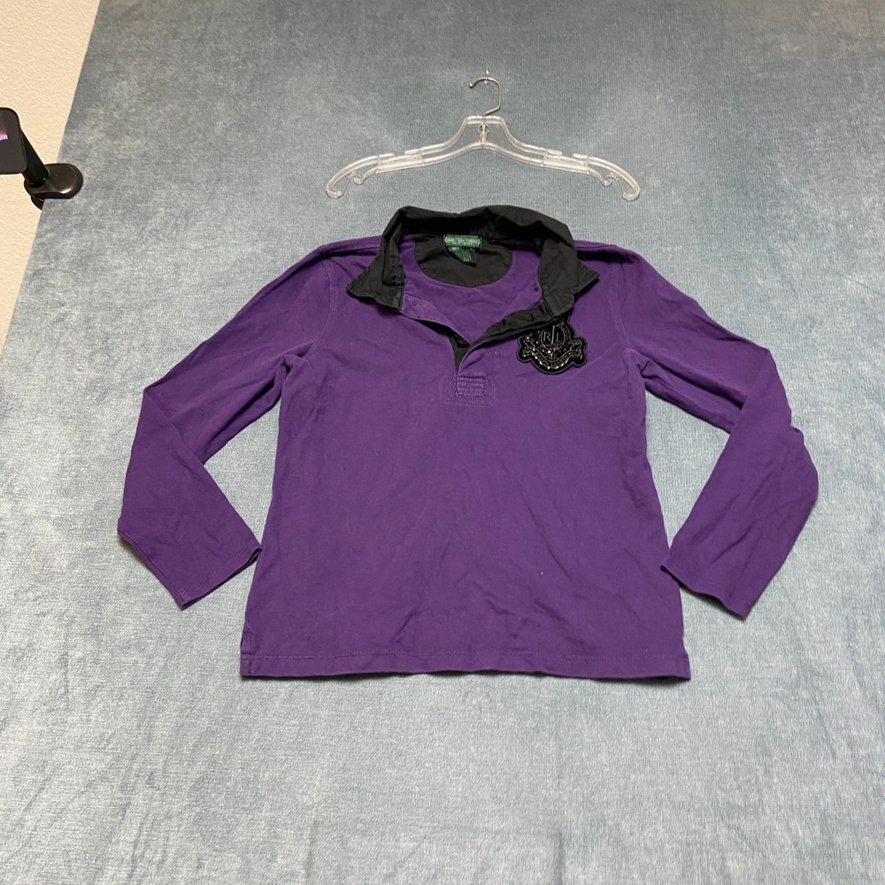 Lauren Ralph Lauren Polo Shirt Womens Large Purple Embellished Logo Golf Tennis